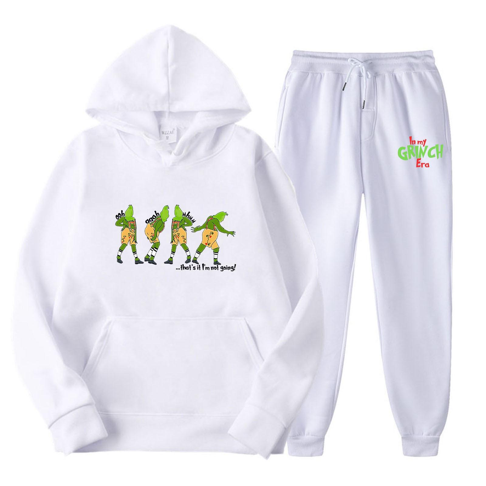 

Women s Hooded Sports Tracksuit Unisex Two-Piece Running Outfits Long Sleeve Pullover Hoodies Sweatshirt+Sweatpants Set M белый