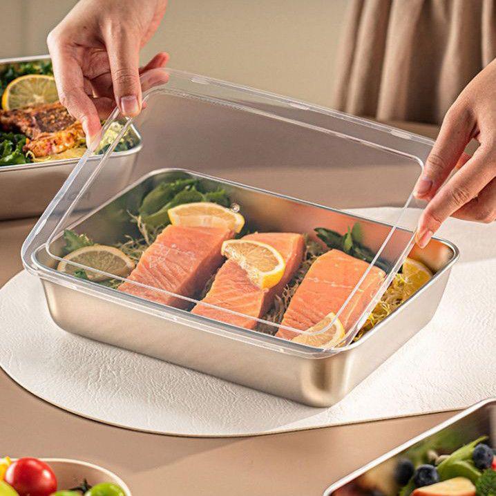 Stainless Steel Fresh-Keeping Box with Lid: Rectangular Picnic & Storage Tray