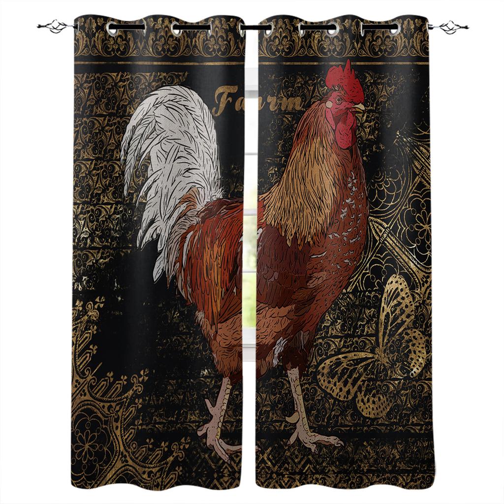 Farm Life Rooster Hen Sunflower Home Decor Window Curtains Bedroom Kitchen Curtain Panel Curtains for Living Room