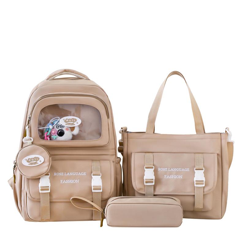 Three-Piece Schoolbag Set for Primary School Students Women's Letter Print Backpack College Style Large Capacity Backpack