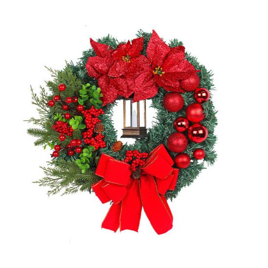 Christmas Wreath Front Door Xmas Garland with Bow Ribbon Berry Flower Decor Indoor Outdoor Winter Decoration