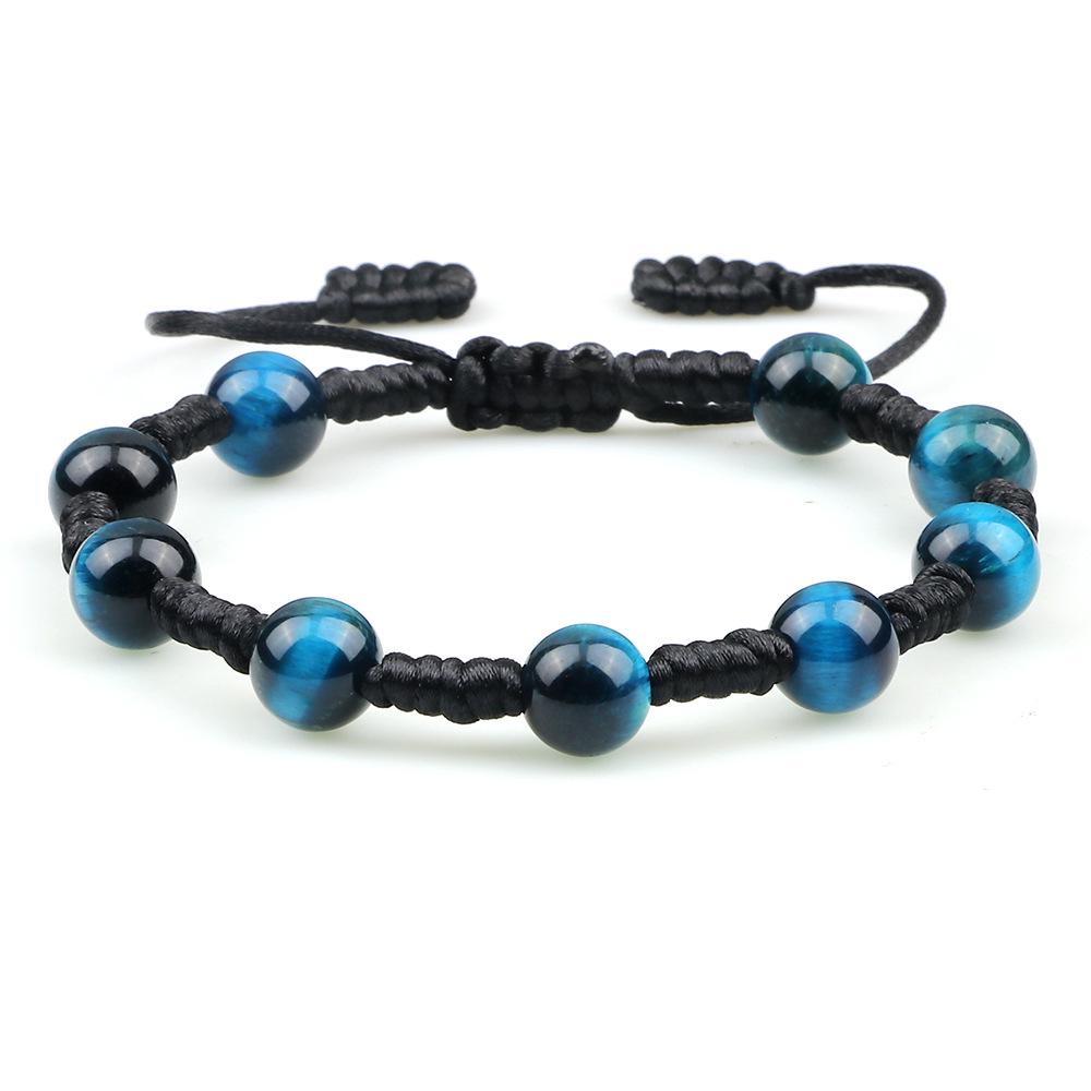 Bohemian Hand-Woven Women s Bracelet with Deep Blue and Colorful Tiger Eye Stones чёрный