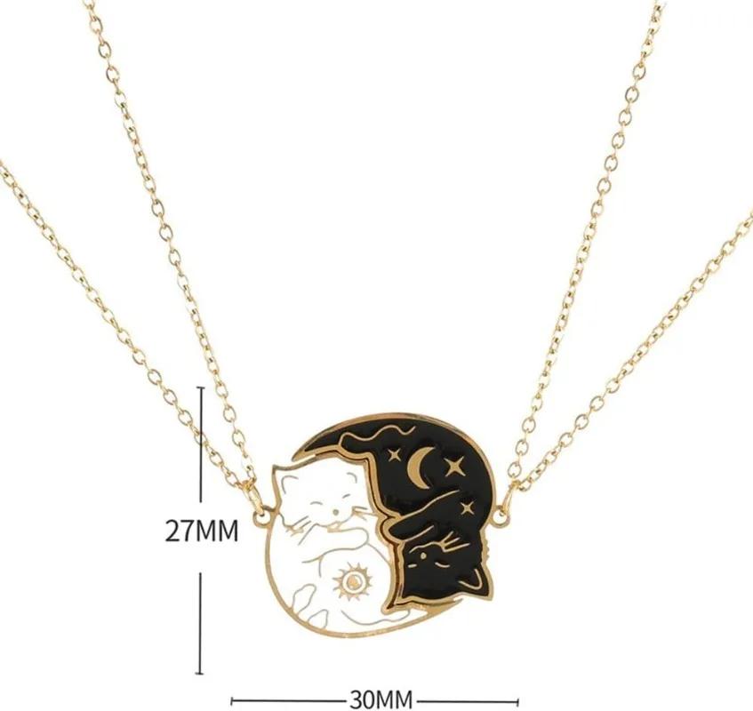 2 Stück Edelstahl Schwarz Weiß Katze Halskette Liebe Umarmung Katze Passende Partner Halsketten BFF Schmuck für Frauen Freundin