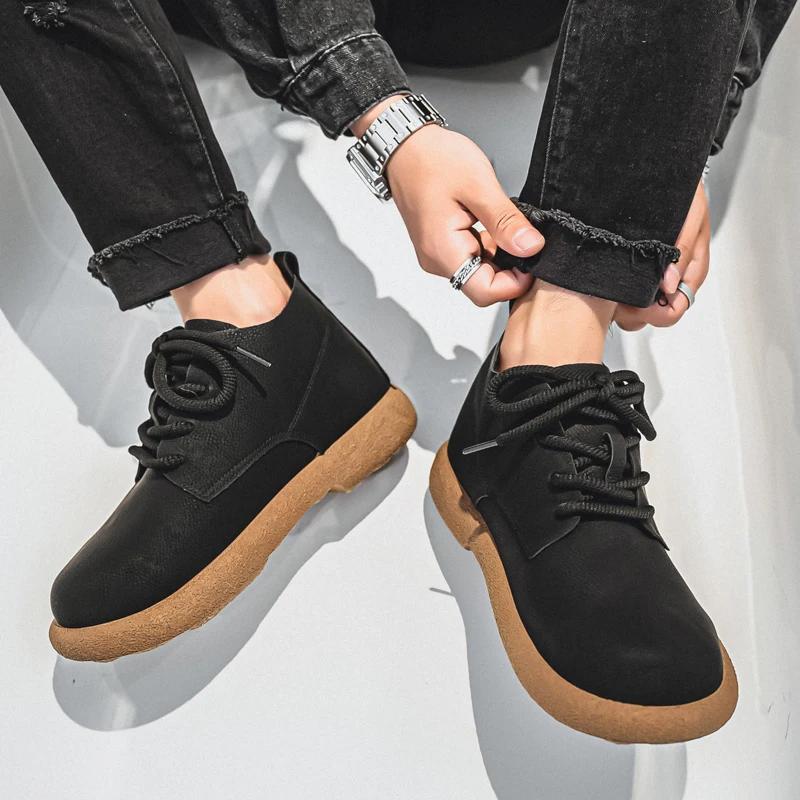 Men's Casual Shoes Comfortable Retro Men's Leather Casual Shoes Men's Fashion Retro Flat Boots for Men Shoes