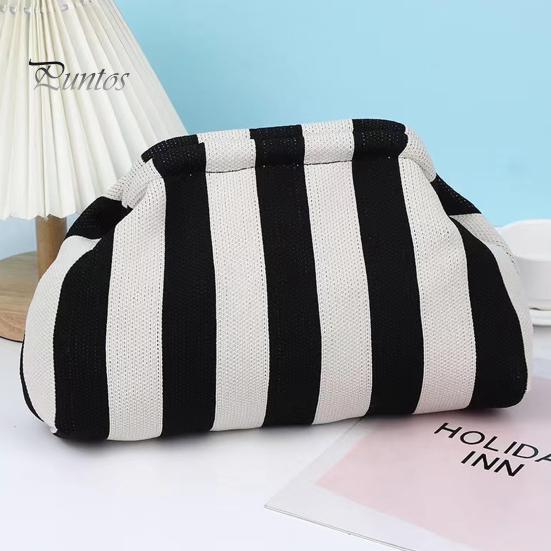 Summer Beach Clutch Women Handbag Colorblock Knitted Large Capacity Mouth Cosmetic Cellphone Color-blocked Keys Stoarge Pouch Lady Purse Compact