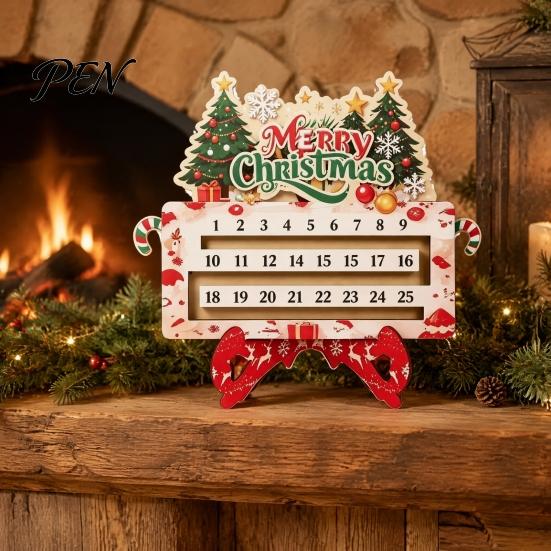 Wooden Holiday Keepsake Christmas Countdown Calendar, 25 Days Until Advent Vintage Office Party Decor Farmhouse Table Sign for Indoor Home to