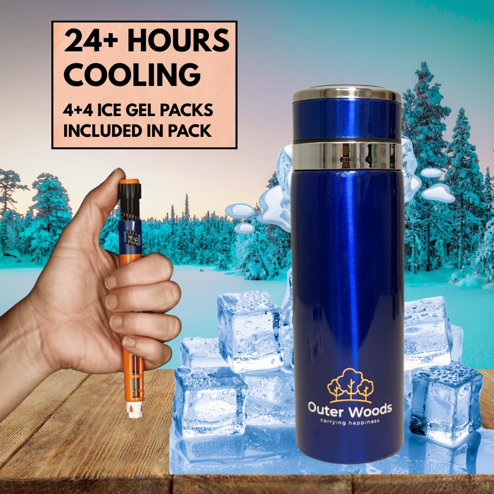 Outer Woods Insulin Cooling Bottle Travel Case for Diabetics | 24+ Hours Cooling | Insulin Travel Case | Insulin Travel Cooler | 4 + 4 Ice Gel Packs