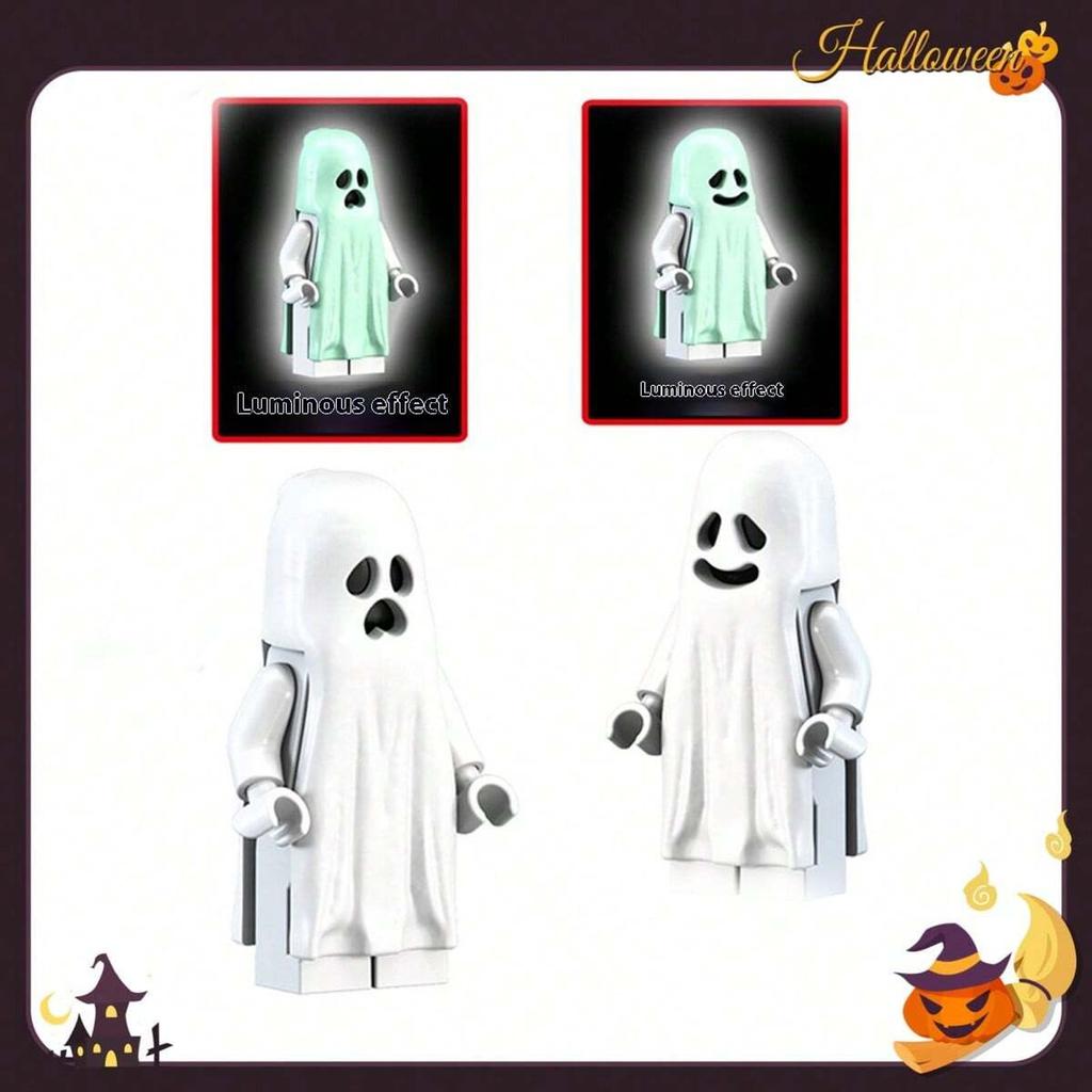 Halloween Cute Cartoon Anime Prank Building Block People, Night Light Made Of Composable Building Block People Toy Halloween Decoration