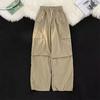 American Retro Pants Men's Spring and Autumn Multi-pocket Tooling Drawstring Tied Feet Wide-leg Casual Pants