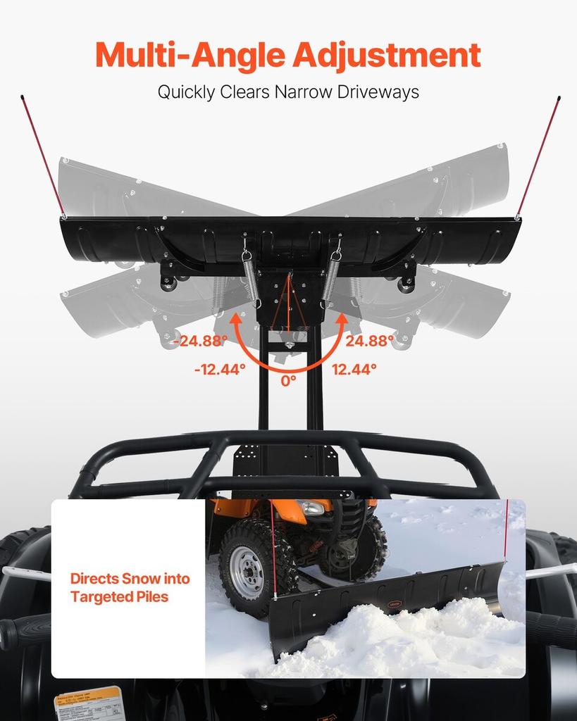 Snow Plow Blade, 109/183 cm Width Adjustable Snow Plow Kit, Easy to Detach, Universal Mount Plowing Attachment with Rubber Flaps, Heavy Duty Steel