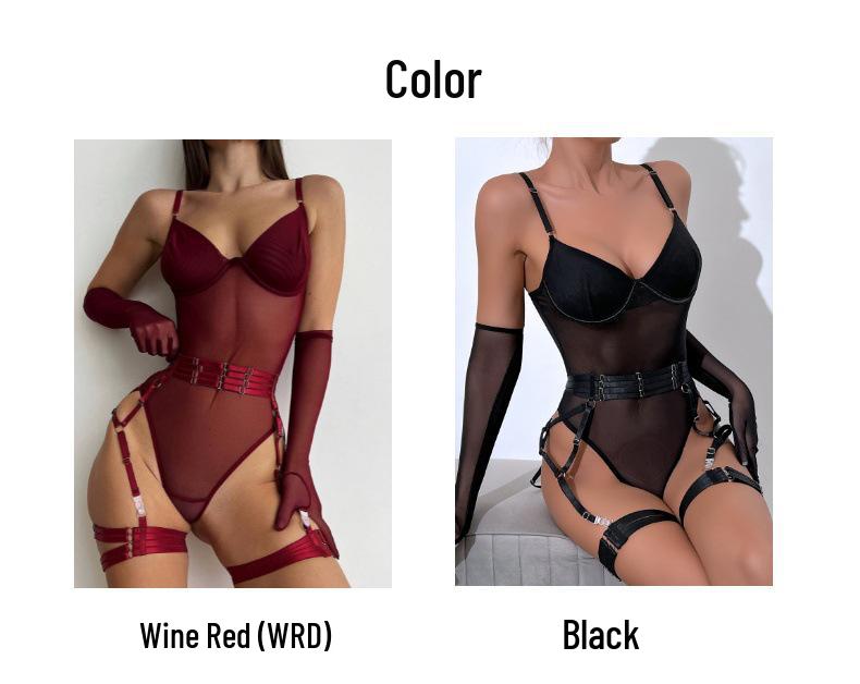 Sexy Mesh See-Through Underwire Push-Up Bandage Leggings & Bodysuit Set for Women