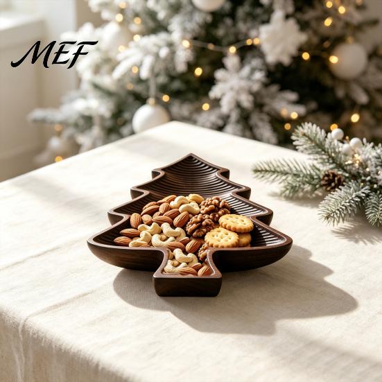 Rustic Home Table Decor Wooden Christmas Tree Serving Tray, Candy Nut Dish, Xmas Tree?Shaped Snack Storage Desktop Jewelry Tray Plate, Decorative