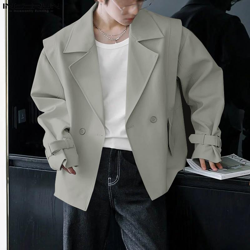 INCERUN Homens Lapela Entalhada Manga Comprida Casacos Casuais Soltos Cargo Casacos