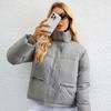 Womens Cropped Puffer Jacket Full Zip Quilted Jackets Warm Winter Coat Outerwear With Pockets