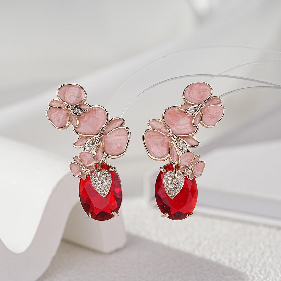 

1 шт. Модные трехмерные эмалевые расписные цветочные легкие роскошные серьги, нишевые внутренние модные серьги из циркония