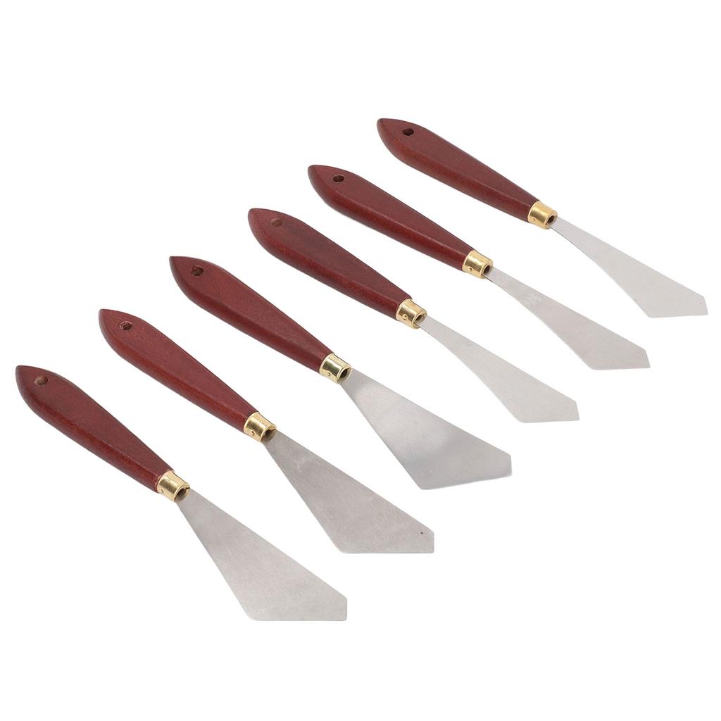 6Pcs Palette Knife Stainless Steel Blade Wooden Handle Widely Used Painting Knife Set for Painting Mixing