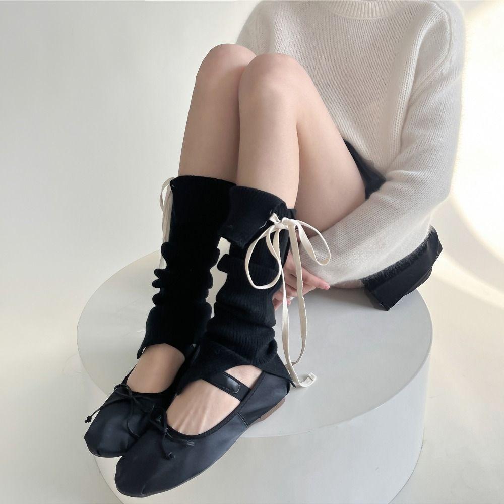 Y2K Lace Up Leg Warmers Sweet Ballet Knee High Socks Elastic Women's Stockings  Winter