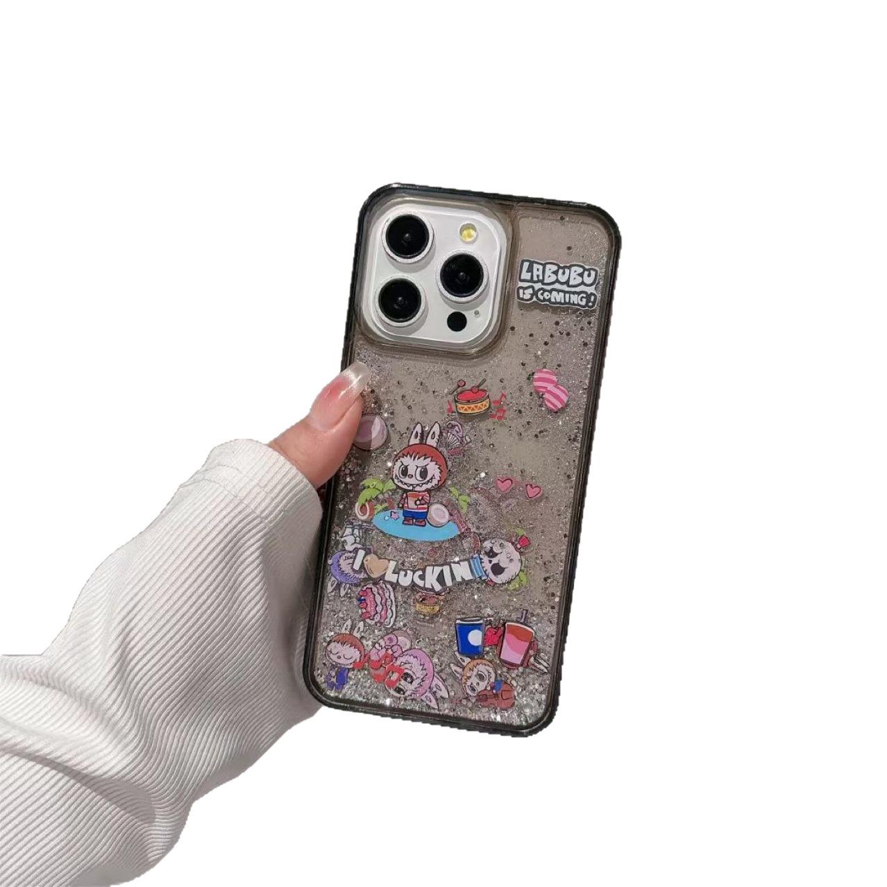 Cartoon Labubu Collection for Apple 16promax Mobile Phone Case IPhone16 Quicksand Slide 14 Building Block 11 apple 16promax