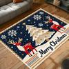 Navy Blue Christmas Rug with Red Reindeer and Tree Design, Festive Holiday Carpet with Snowflakes for Living Room Decor