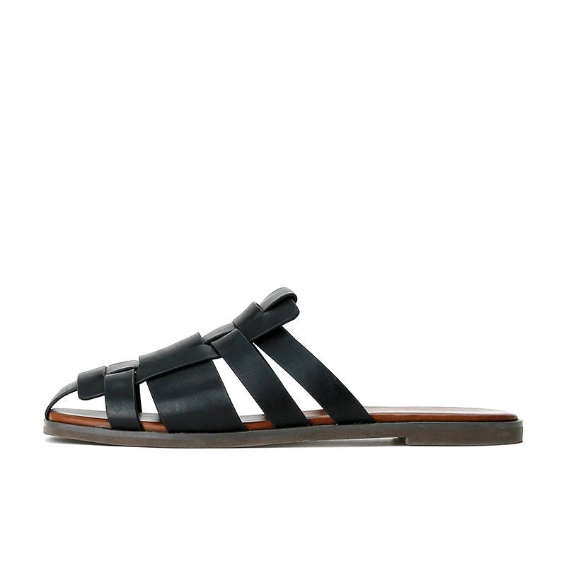 

Sheepskin version Su Yinyin, Korean Roman weaving fashion bag head half-drag flat-bottomed slippers, women s summer wear cool slippers 40