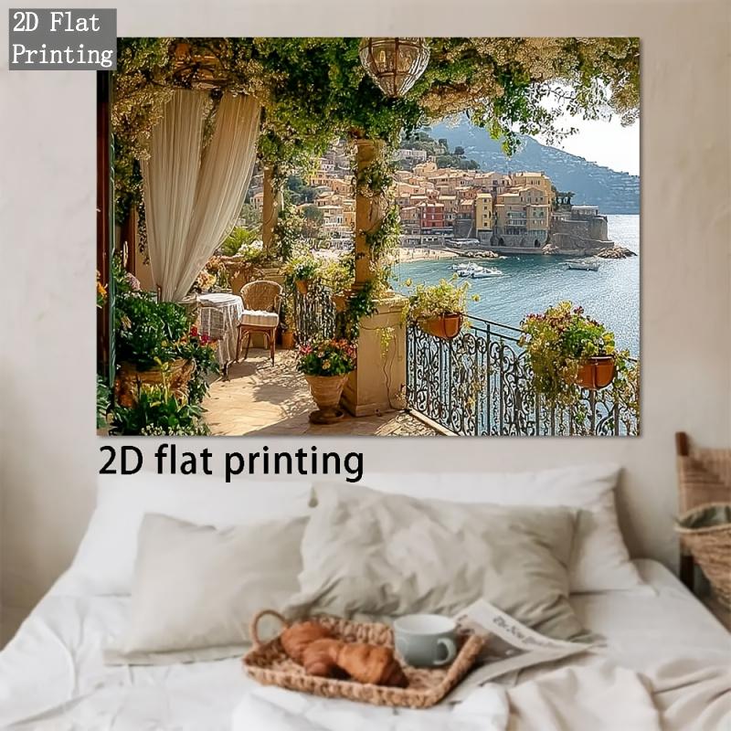 2D Plane 1 Picturesque Mediterranean Beach Terrace Suitable for Various Multi-functional Decorations