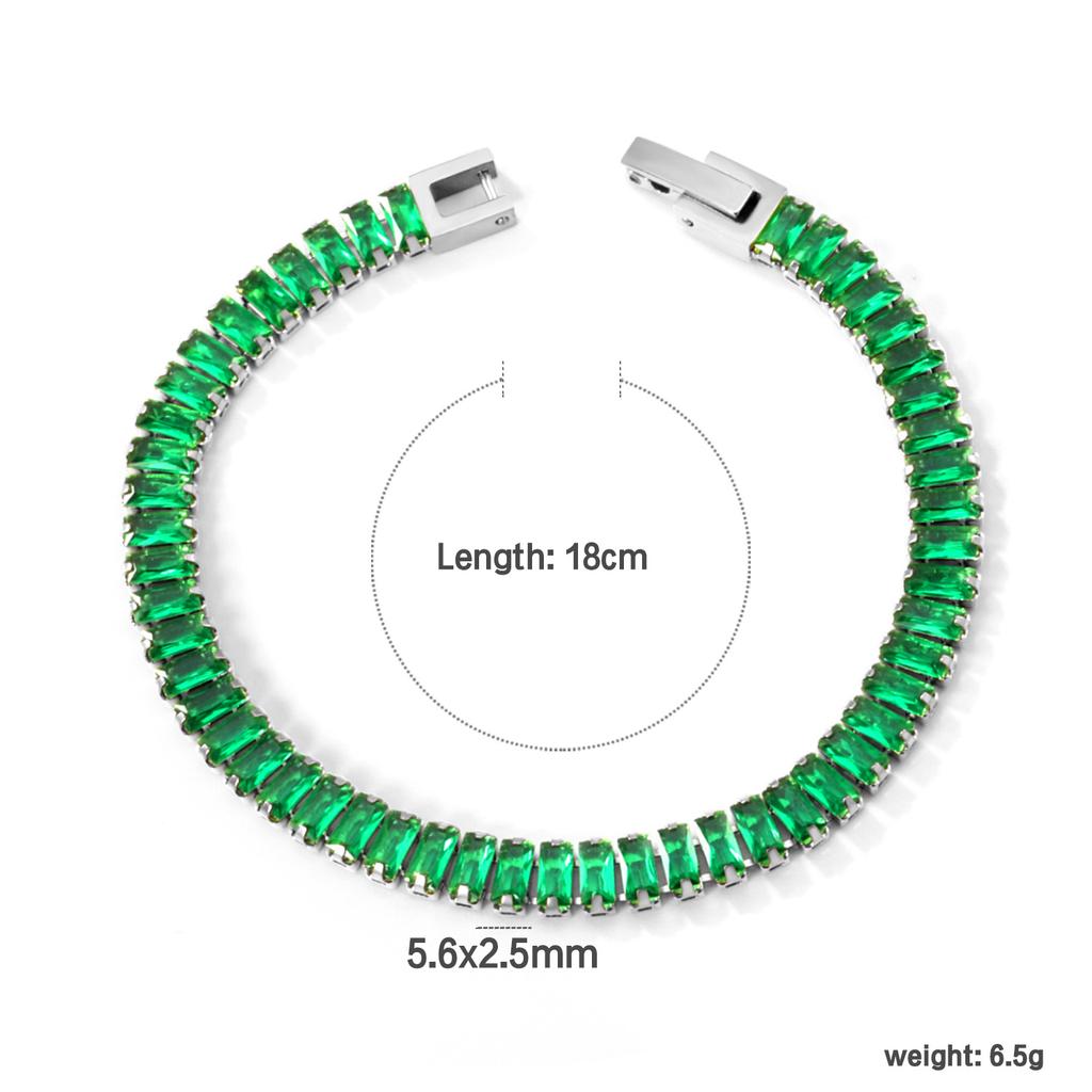 Light Luxury Empty Heart Bracelet Niche Design Rectangular Green Diamond Button Head Bracelet Stainless Steel Jewelry Women