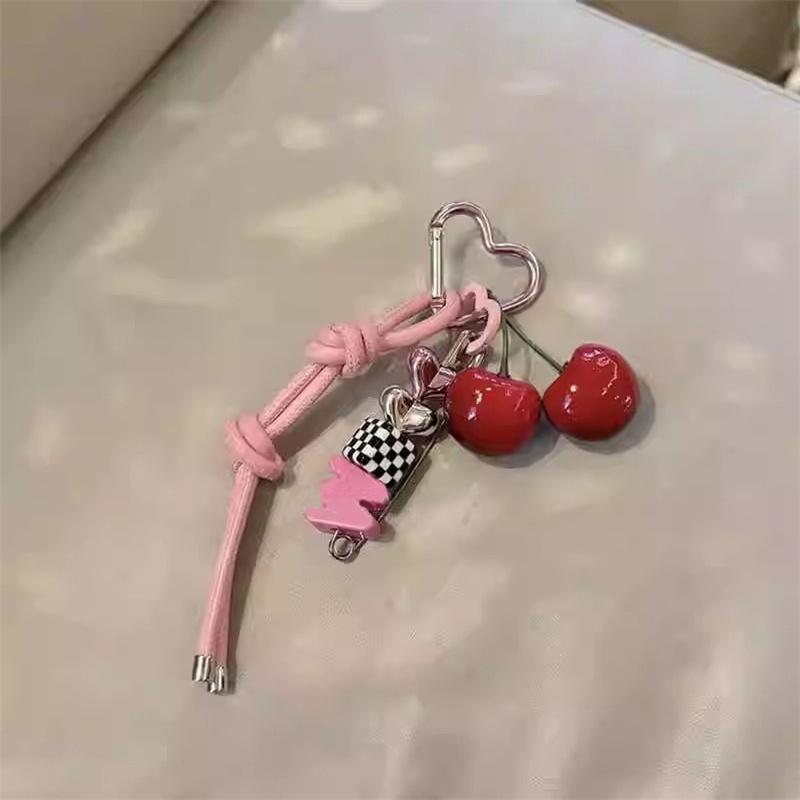 Y2k Cute Cherry Alphabet PU Leather Short Lanyard Universal Mobile Phone Lanyard Phone Bag Anti-Lost Love Heart Keychain Pendant