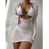Dreiteilige Bikini-Sets für Damen, gepolsterter Push-Up-BH + Shorts + Langarm-Pullover, Vertuschungen, Damen-Strand-Badeanzüge, Badeanzüge