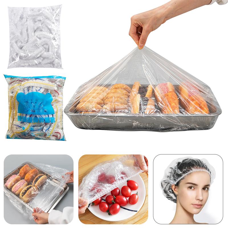 38-120cm Disposable Food Cover Elastic Plastic Wrap Food Grade Food Lids Shoe Cover Shower Headgear Bowls Caps Fresh Saver Dust