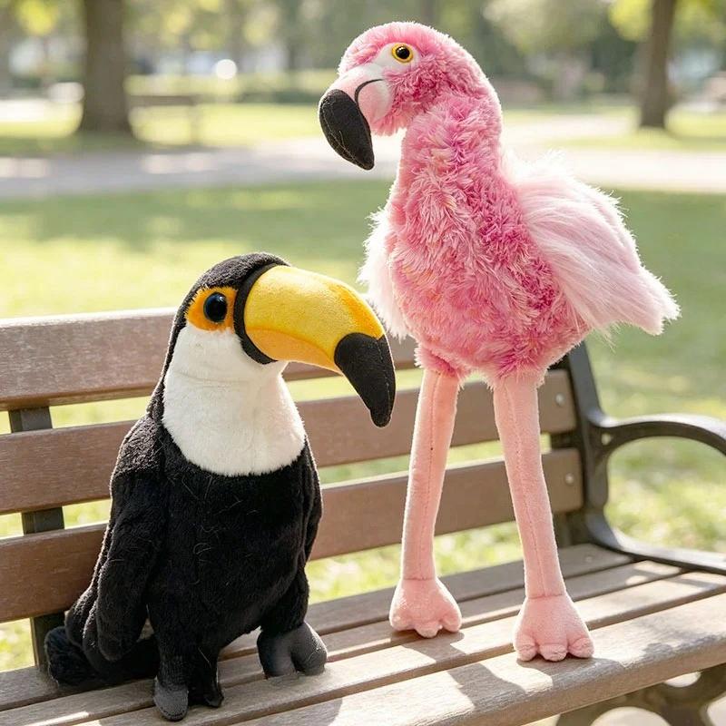 22/35cm Simulation Lifelike Birds Flamingo Plush Doll Stuffed Animal Soft Toucan Baby Appease Toys Funny for Kids Gift Decor