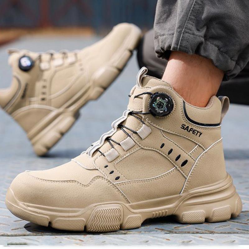Men Mid Top Safety Work Boots Water Repellent Steel Toe Anti Smash Anti Puncture Wear Resistant Non Slip Industrial Construction