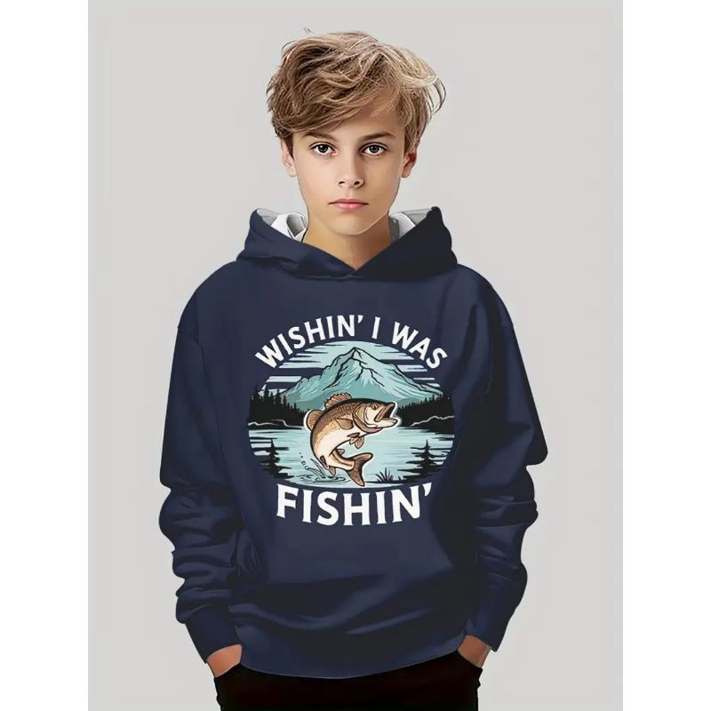 Drengetøj Fiskeprint Børnehættetrøjer Løs Afslappet Børne sweatshirt Mode Toppe Udendørs Komfortabelt Børnetøj