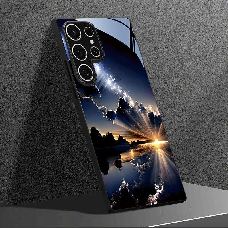 Cloud Sea Flowing Light Pattern Glass Phone Case Suitable for Samsung Galaxy S26 S25 S24 S22 S21 S20 FE/Ultra/Plus Anti Drop