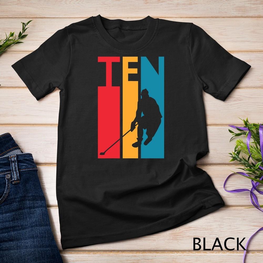 

10th Birthday Gift Ten Vintage Hockey Birthday 10 Year Old Unisex T-shirt XL