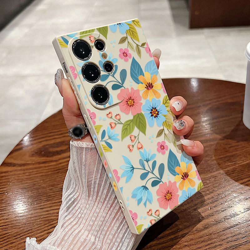 

Для Samsung S24 S23 Ultra S22 Plus S21 S20 FE A15 A25 A55 A52 A53 A54 5G тонкий противоударный гибридный чехол из ТПУ с цветком Samsung S24 Ultra бежевый