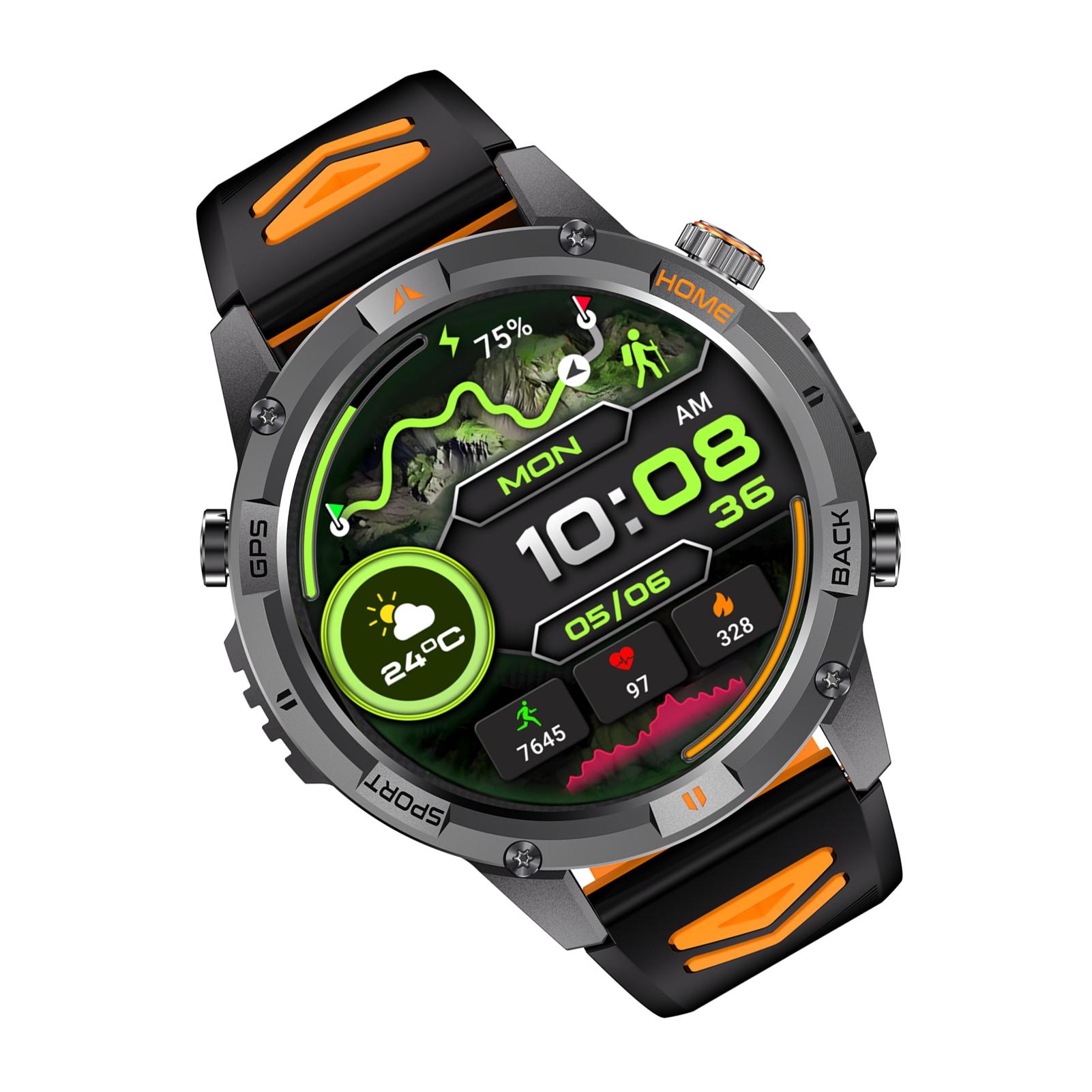 

Smart Sport Watch Outdoors GPS High Resolution 360x360 Multisport Modes Activity Tracker Black and Orange