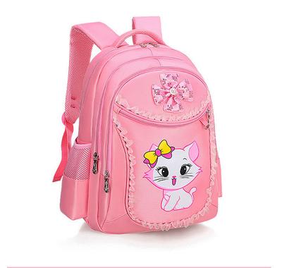 Mochila Infantil Rosa de Gato para Menina com Laço Mochila Escolar Infantil Desenho Animado Mochila Fofa de Princesa para Jardim de Infância e Escola Primária
