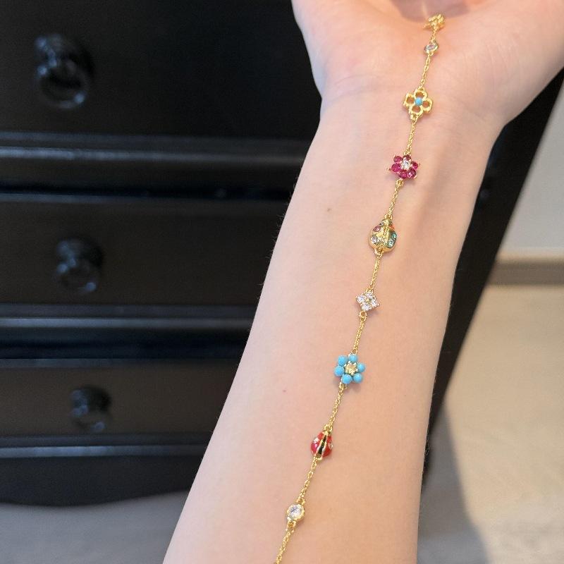 Drop Oil Color Zircon Lucky Grass Ladybug Necklace Clavicle Chain Exquisite Versatile Necklace