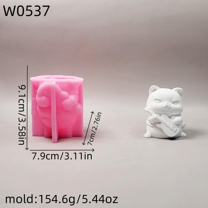 Silicone Mould 3D Guitar Cats Candle Molds Handmade Ornament Molds Animal Molds Casting Molds for Home Table Decorations