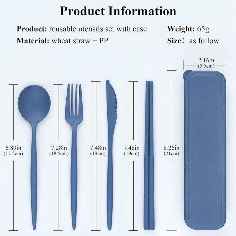 4Pcs/Set Portable Tableware Set 4 In 1 Wheat Straw Dinnerware Cutlery Travel Tableware Picnic Dinnerware Camping Cutlery Set
