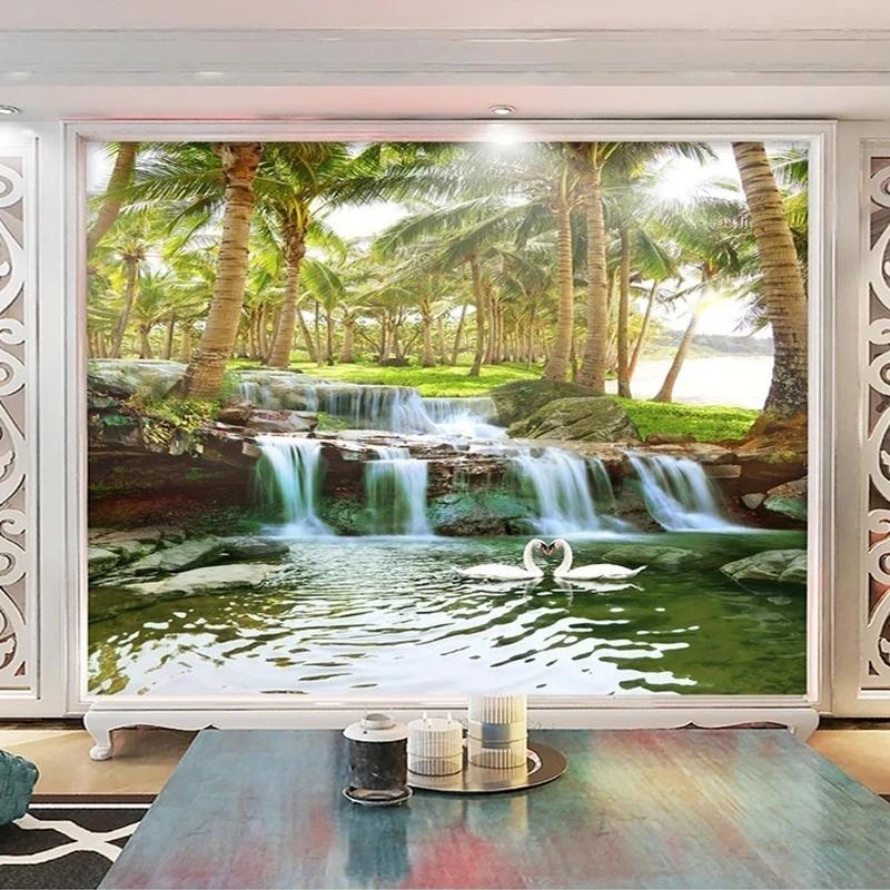3d Coconut Forest Wallpaper Waterfalls Photo Wall Murals Living Room Bedroom Tv Sofa Background Wall Papers Home Decor