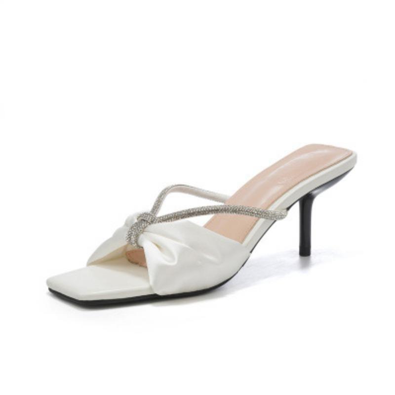 Simple High Heels Fitting Mirror Women's Shoes Comfortable One-word Belt Wear Large Size High-heeled Slippers