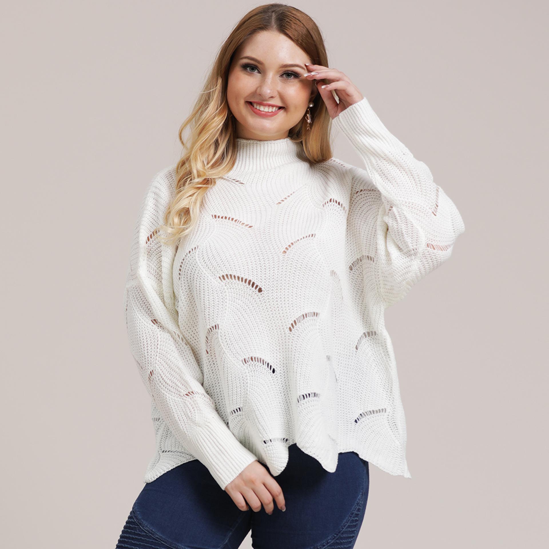 Женский осенне-зимний свитер большого размера с волнистым краем и открытым верхом average size белый 2334₽