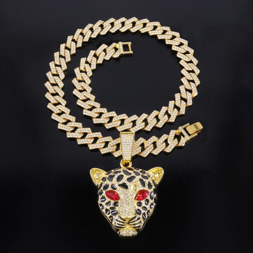 European American Exaggerated Domineering Rhinestone Leopard Head Pendant, HIPHOP Punk Trendsetter Cool Hip Hop Cuban Chain Jewelry