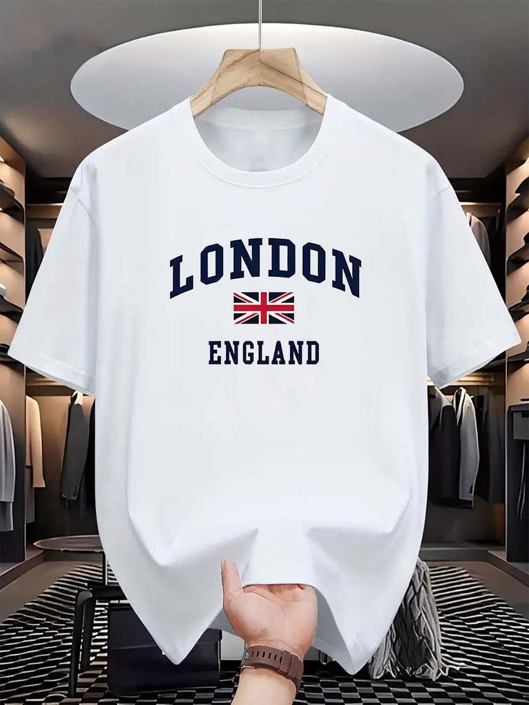 Men's Summer 100 Cotton Fashionable Casual Loose Plus Size London England Printed Sports Round Neck Short Sleeved T-shirt Top