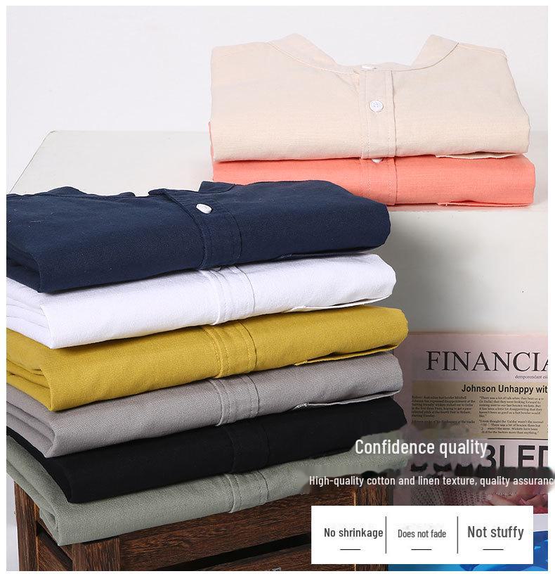 Cămașă bărbați cu mânecă lungă din bumbac-in cu guler chinezesc și buzunar - Jachetă casual simplă, confortabilă