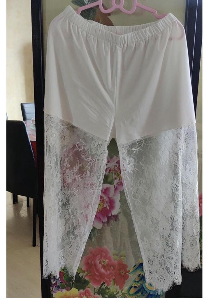 Leggings Hanfu Corti 7/10 da Donna in Pizzo e Pile - Strato Interno Caldo Stagionale Anti-esposizione