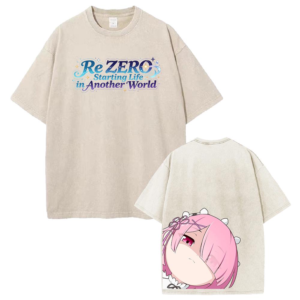 Anime Re ZERO Ram Kawaii Graphic T Shirt Men Women Short Sleeve Clothing Casual Loose Cotton Tshirt Washed T-shirt Harajuku Tops
