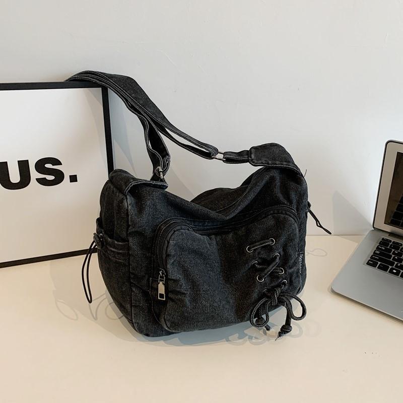 Denim Crossbody Bag Women's Underarm Bag Multi-Pocket Shoulder Bag