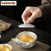 Gilt Silver Twining Lotus Travel Tea Set Kit Zen 1 Pot 2 Cups Tea Brewing Organizer Portable Picnic Tote Bag White Porcelain Set